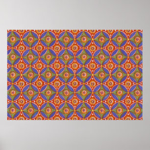 Rode Blauwe Rustieke Kleurrijke Cirkel Egypte Kuns Poster