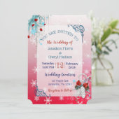 Rode Blauwe Sneeuwvlok Kerstmis Uitnodiging (Staand voorkant)