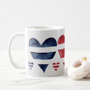 Rode Blauwe Stripe Waterverf Harts Valentijn Day Koffiemok
