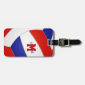 rode blauwe teamkleuren monogramme volleybal bagagelabel (Voorkant horizontaal)