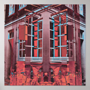 Rode blauwe vensters van Kopenhagen reflecteren di Poster