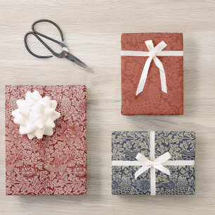 rode blauwe vogel en Anemone Morris Pattern Inpakpapier Vel