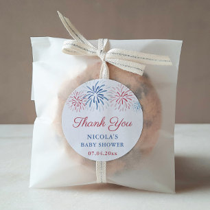 Rode Blauwe Vuurwerk 4 Juli Baby Shower Favor Ronde Sticker
