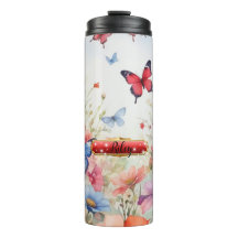 Rode & Blauwe Waterverf Vlinders Thermische Tumble