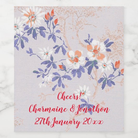 RODE BLAUWE WITTE KERSENBLOESEM WIJNETIKET WIJN ETIKET (Enkel label)