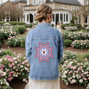 Rode, Blauwe, Witte Ster Amerikaanse Slogan Denim Jacket