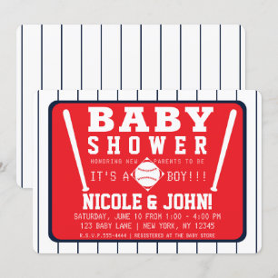 Rode Blauwe & Witte Strepen Honkbal Baby Shower Kaart