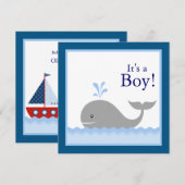 Rode Blauwe Zeilboot Walvis Baby Boy Shower Kaart (Voorkant / Achterkant)