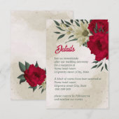 rode bleke bloemen bruiloft informatiekaartje (Voorkant / Achterkant)