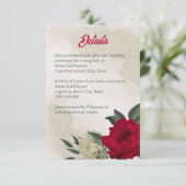 rode bleke bloemen bruiloft informatiekaartje (Staand voorkant)