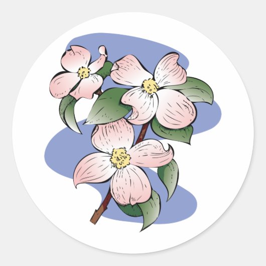 Rode Bloeiende Dogwood Illustratie Ronde Sticker (Voorkant)