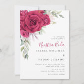 Rode Bloem Boeket Nuestra Boda Spaanse Bruiloft Kaart (Voorkant)