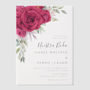 Rode Bloem Boeket Nuestra Boda Spaanse Bruiloft Vellum Uitnodigingen