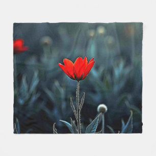 Rode Bloem Donkere Nacht Eenzaamheid Kunst Fleece Deken