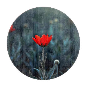 Rode Bloem Donkere Nacht Eenzaamheid Kunst Snijplank