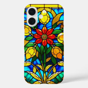 Rode Bloem Elegante Glas-in-Lood Kunst iPhone 16 Hoesje