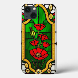 Rode Bloem Elegante Glas-in-Lood Kunst iPhone 13 Hoesje