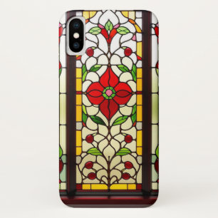 Rode Bloem Elegante Glas-in-Lood Kunst iPhone X Hoesje