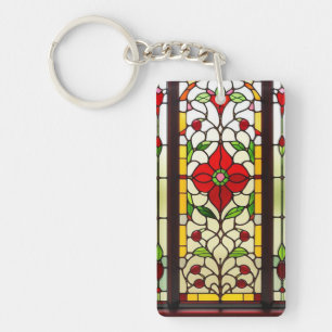Rode Bloem Elegante Glas-in-Lood Kunst Sleutelhanger