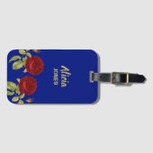 Rode bloem en blauw blad bagagelabel (Voorkant (horizontaal))