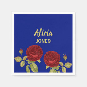 Rode bloem en blauw blad servet
