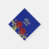 Rode bloem en blauw blad servet (Hoek)