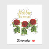 Rode bloem en groene bladeren, aangepaste naam sticker (Vel)