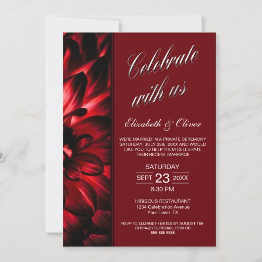 Rode Bloem Foto Bruiloft Receptie Kaart (Voorkant)