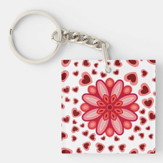 RODE BLOEM HART VALENTIJN VERJAARDAG CADEAU SLEUTE SLEUTELHANGER (voorkant)