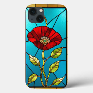 Rode Bloem Levendig Glas-in-Lood Kunst iPhone 13 Hoesje