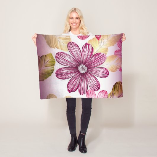 Rode bloem met bladeren fleece deken (In situ)