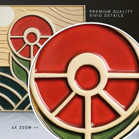 Rode Bloem Midden-Eeuw Symmetrie Kunst en Ambachte Tegeltje