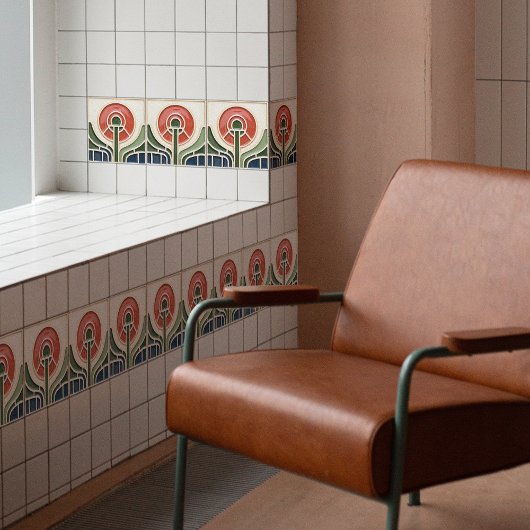 Rode Bloem Midden-Eeuw Symmetrie Kunst en Ambachte Tegeltje