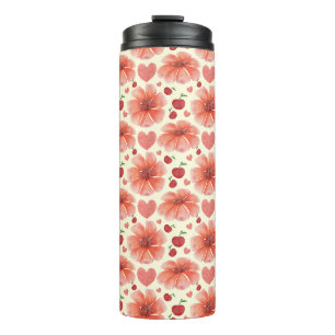 Rode bloem naadloos patroon Cute Retro Bloem Lig Thermosbeker