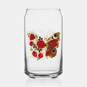 Rode bloem vlinder met rode rozen blikvorm glas