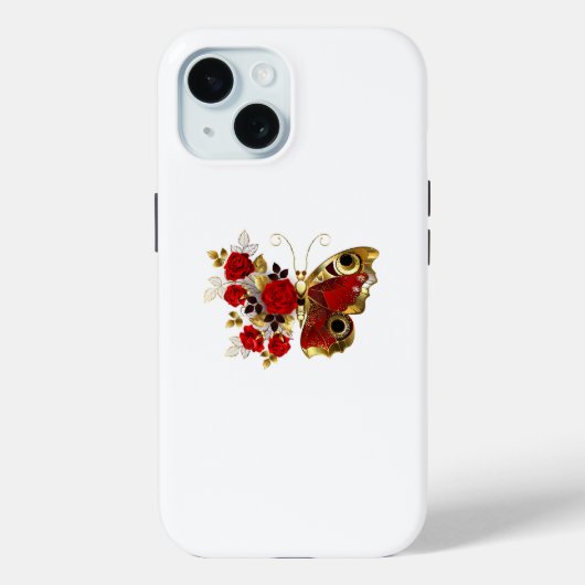 Rode bloem vlinder met rode rozen Case-Mate iPhone case (Achterkant)