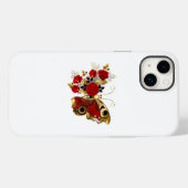 Rode bloem vlinder met rode rozen Case-Mate iPhone case (Achterkant (horizontaal))
