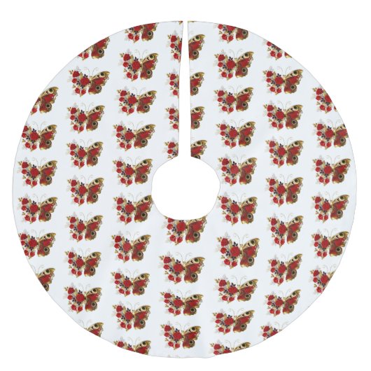 Rode bloem vlinder met rode rozen kerstboom rok (Voorkant)