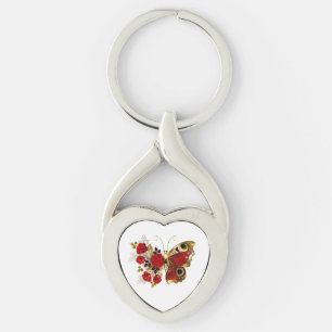 Rode bloem vlinder met rode rozen sleutelhanger