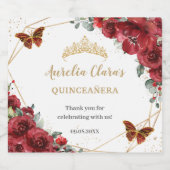 Rode bloem vlinders Gouden Quinceañera verjaardag Sparkling Wijnetiket (Enkel label)