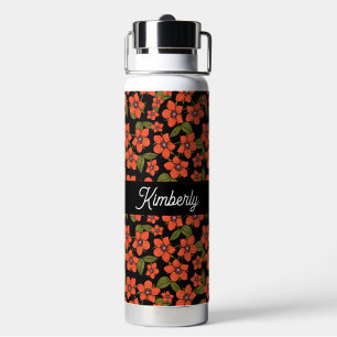 Rode Bloem Waterverf Monogram Naam Waterfles