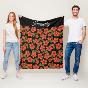 Rode bloem waterverf naam fleece deken