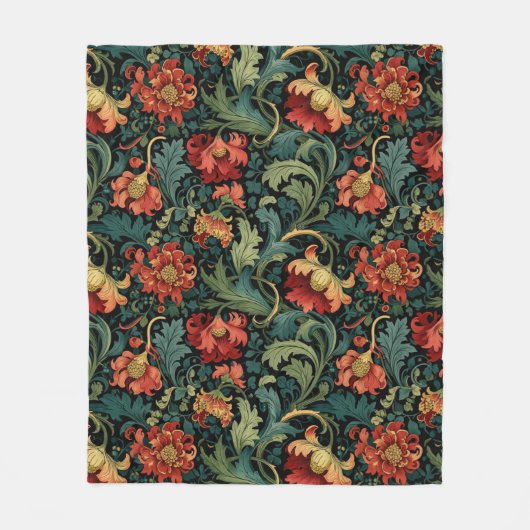 Rode bloem William Morris print Fleece Deken (Voorkant)