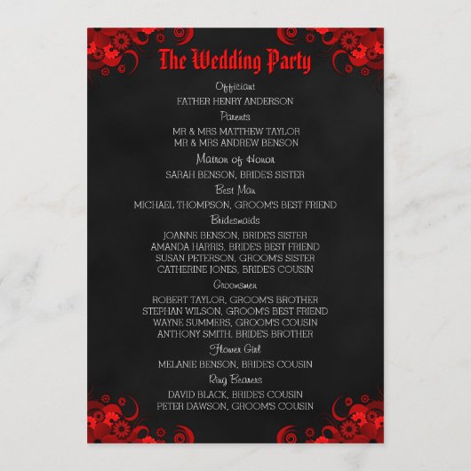 Rode Bloem Zwarte Schoolbord Gotisch Huwelijksprog Programma (Achterkant)