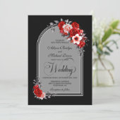 Rode bloemboog Zwart Zilveren Bruiloft Kaart (Staand voorkant)