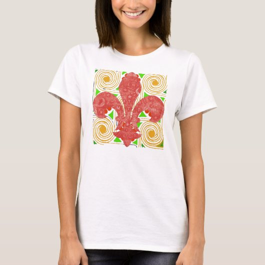 Rode Bloemen Abstract, Fleur De Lis Watermeter Dek T-shirt (Voorkant)