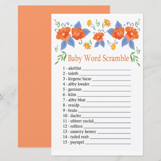 Rode bloemen Baby woord hussel spel (Voorkant / Achterkant)