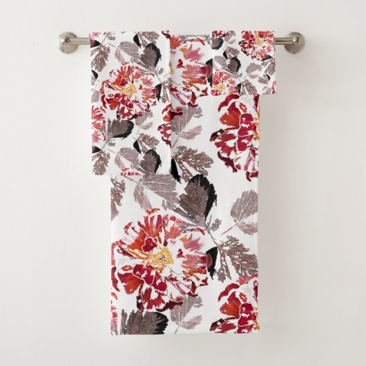 Rode bloemen, bloem, retro, rood en wit bad handdoek (Insitu)