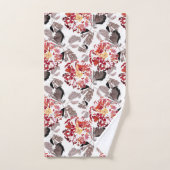 Rode bloemen, bloem, retro, rood en wit bad handdoek (Handdoek)