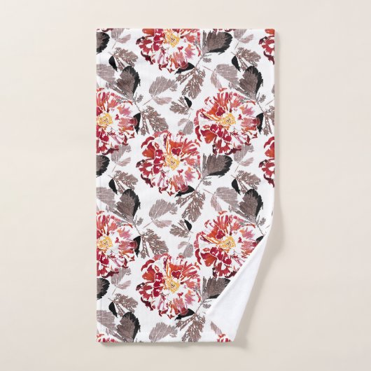 Rode bloemen, bloem, retro, rood en wit bad handdoek (Handdoek)
